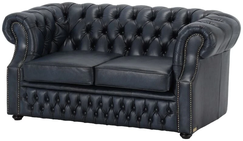 Veke Chesterfield 2-istuttava Sohva Sininen Rub-off Nahka, Wenge Jalat 6 Veke Chesterfield 2-istuttava Sohva Sininen Rub-off Nahka, Wenge Jalat - Image 6