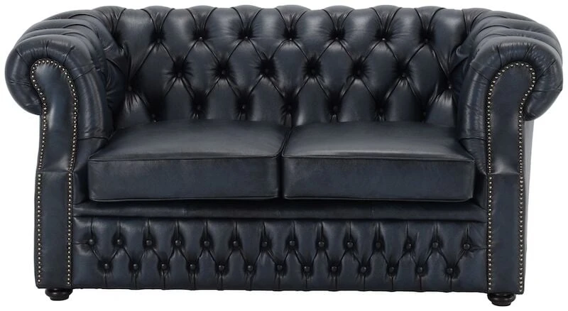 Veke Chesterfield 2-istuttava Sohva Sininen Rub-off Nahka, Wenge Jalat 2 Veke Chesterfield 2-istuttava Sohva Sininen Rub-off Nahka, Wenge Jalat - Image 2
